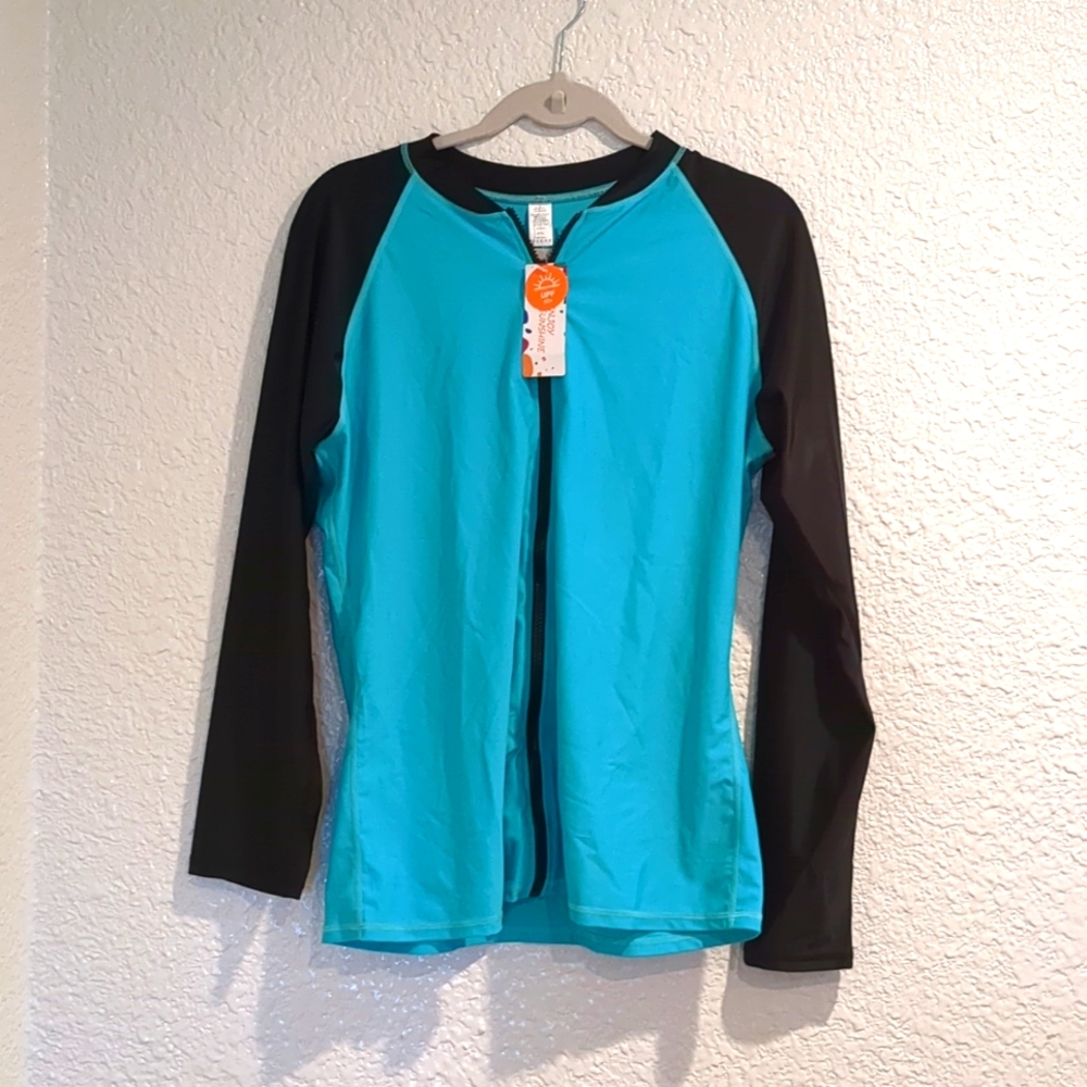 Enjoy The Sunshine  Long Sleeve Rash Guard Top Full Zipper Swim Shirt Size 2 XL